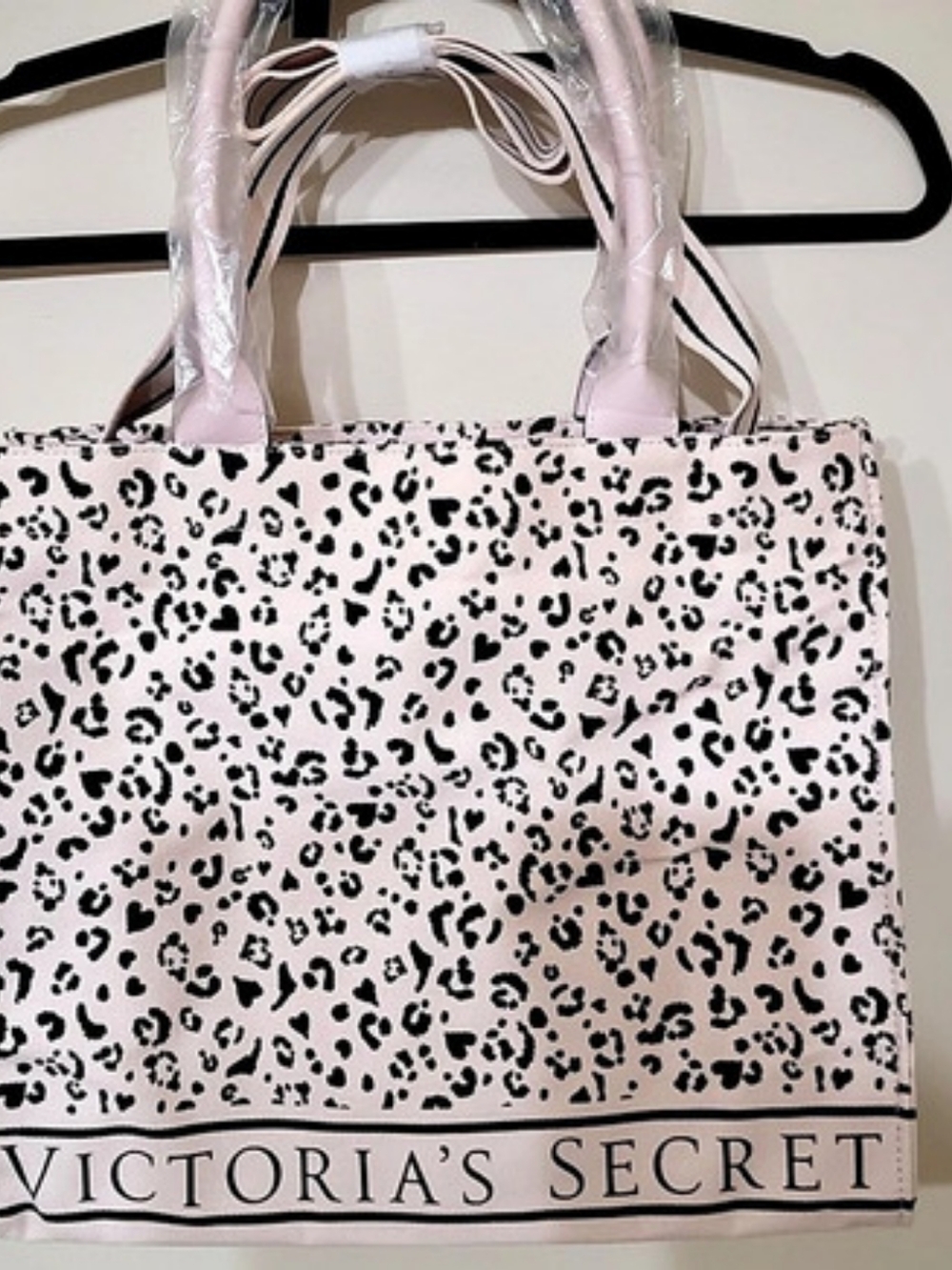 Victoria's Secret Leopard Heart Canvas Tote Bag Pink & Black